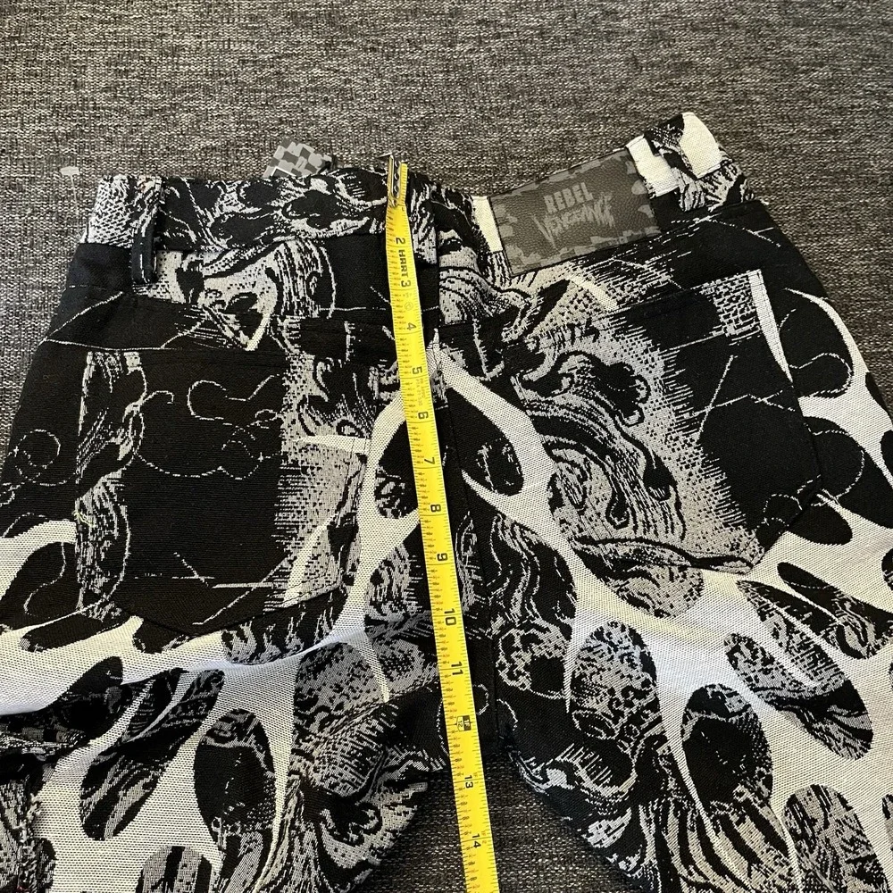 Rebel Vengeance Pants Mens 28x32 Black Flame Tapestry Cargo Gothic Stacked Fit